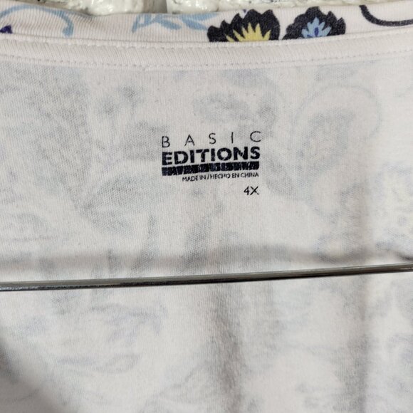 Basic Editions Womens Top 4X Plus Tee Short Sleeve Blue Yellow Floral FLO258E - Picture 6 of 8